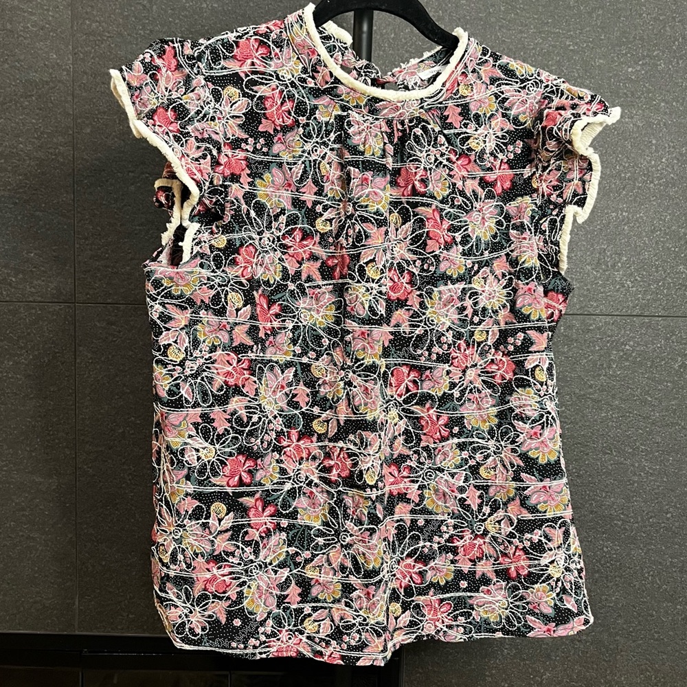 Voy Floral Embroidered Fringe Detail Back Ribbon Top Size Large - Picture 8 of 15